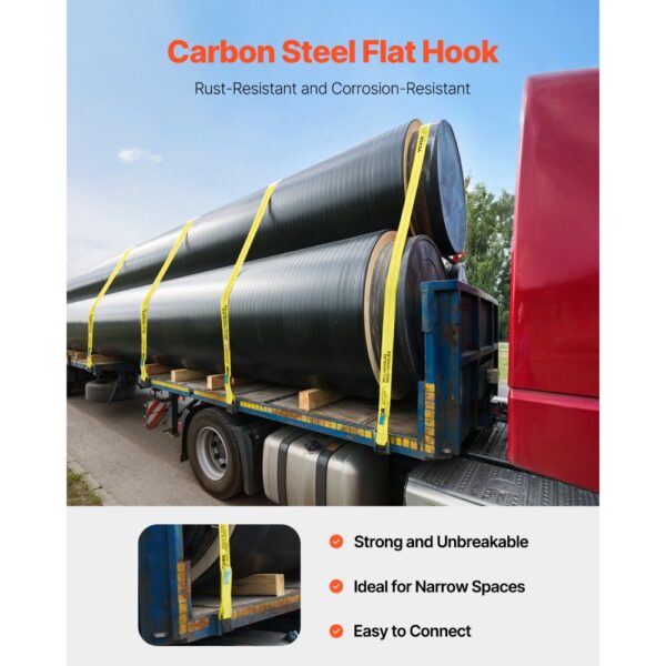 VEVOR Windengurte, 4" x 40', 6000 lbs Tragfähigkeit, 18000 lbs Bruchfestigkeit, LKW-Gurte mit flachem Haken, Ladungskontrolle für Anhänger, Bauernhöfe, Rettungen, Baumschoner, Gelb (10er-Pack) – Bild 4