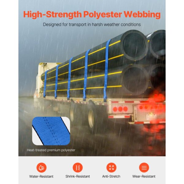 VEVOR Windengurte, 4" x 30', 6000 lbs Tragfähigkeit, 18000 lbs Bruchfestigkeit, LKW-Gurte mit flachem Haken, für Anhänger, Bauernhöfe, Rettungen, Baumschoner, blau (10er-Pack) – Bild 3 VEVOR Windengurte, 4" x 30', 6000 lbs Tragfähigkeit, 18000 lbs Bruchfestigkeit, LKW-Gurte mit flachem Haken, für Anhänger, Bauernhöfe, Rettungen, Baumschoner, blau (10er-Pack) – Bild 3