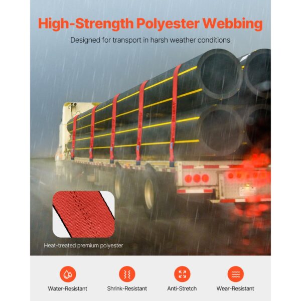 VEVOR Windengurte, 4" x 30', 6000 lbs Tragfähigkeit, 18000 lbs Bruchfestigkeit, LKW-Gurte mit flachem Haken, Ladungskontrolle für Anhänger, Bauernhöfe, Rettungen, Baumschoner, Rot (10er-Pack) – Bild 3 VEVOR Windengurte, 4" x 30', 6000 lbs Tragfähigkeit, 18000 lbs Bruchfestigkeit, LKW-Gurte mit flachem Haken, Ladungskontrolle für Anhänger, Bauernhöfe, Rettungen, Baumschoner, Rot (10er-Pack) – Bild 3