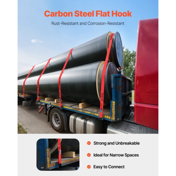 VEVOR Windengurte, 4" x 30', 6000 lbs Tragfähigkeit, 18000 lbs Bruchfestigkeit, LKW-Gurte mit flachem Haken, Ladungskontrolle für Anhänger, Bauernhöfe, Rettungen, Baumschoner, Rot (10er-Pack) – Bild 4 VEVOR Windengurte, 4" x 30', 6000 lbs Tragfähigkeit, 18000 lbs Bruchfestigkeit, LKW-Gurte mit flachem Haken, Ladungskontrolle für Anhänger, Bauernhöfe, Rettungen, Baumschoner, Rot (10er-Pack) – Bild 4