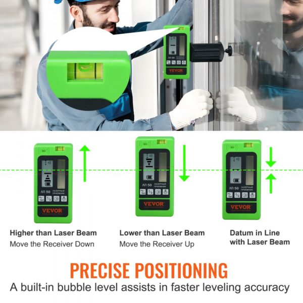 VEVOR Professional Laserempfänger 60m Reichweite Laserdetektor für Puls-Kreuzlinienlaser ±1,5mm Nivellierbereich 1,5-V-Batterien 20 Stunden Betriebszeit doppelte LCD-Display mit Hintergrundbeleuchtung – Bild 3
