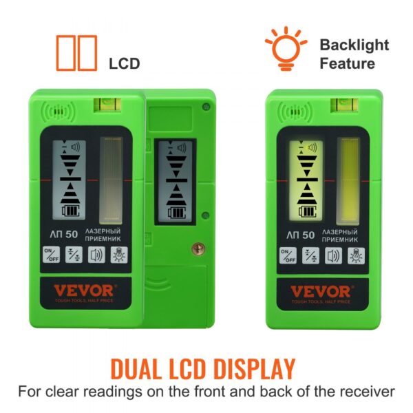 VEVOR Professional Laserempfänger 60m Reichweite Laserdetektor für Puls-Kreuzlinienlaser ±1,5mm Nivellierbereich 1,5-V-Batterien 20 Stunden Betriebszeit doppelte LCD-Display mit Hintergrundbeleuchtung – Bild 4