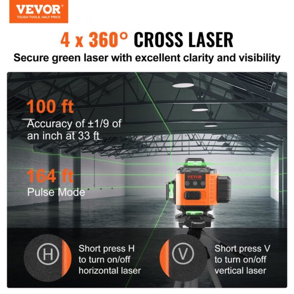 VEVOR Kreuzlinienlaser 30m Lasernivellier Selbstnivellierend Linienlaser 520nm±10nm Laserwellenlänge Baulaser ±0,28cm bei 10m Kreuzlaser ±3° Staub- & Wasserdicht inkl. Lithiumbatterie Typ-C-Leitung – Bild 2