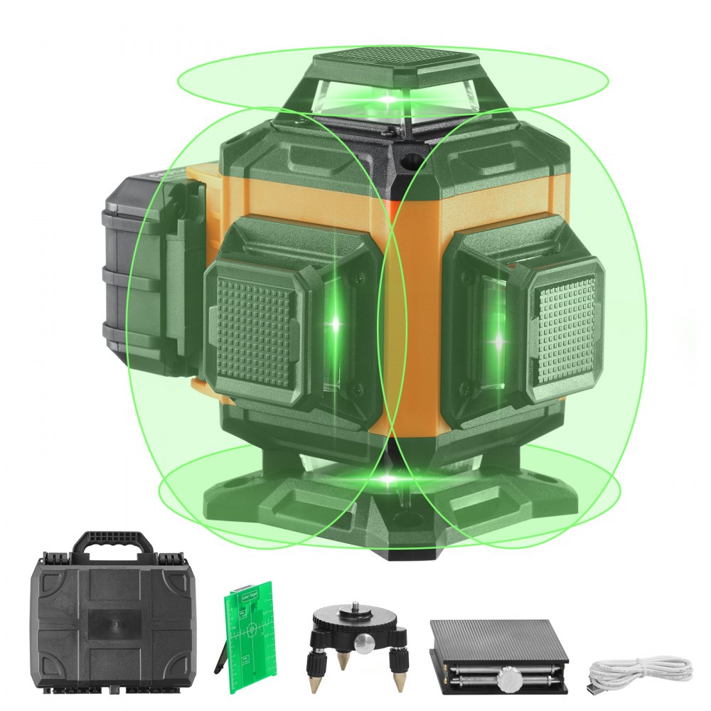 VEVOR Kreuzlinienlaser 30m Lasernivellier Selbstnivellierend Linienlaser 520nm±10nm Laserwellenlänge Baulaser ±0,28cm bei 10m Kreuzlaser ±3° Staub- & Wasserdicht inkl. Lithiumbatterie Typ-C-Leitung