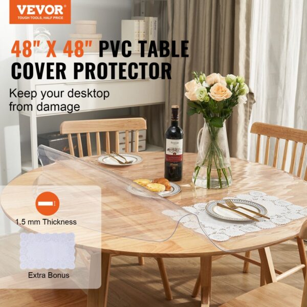 VEVOR Tischfolie Tischschutz Transparent 1,5 mm Dicke, φ 1230 mm Tischschutz-Folie PVC Runde Tischdecke Tischfolie Abwaschbar Verschleißfest Hitzebeständig Wasserdichte Tisch-Schutzfolie Wohnzimmer – Bild 2 VEVOR Tischfolie Tischschutz Transparent 1,5 mm Dicke, φ 1230 mm Tischschutz-Folie PVC Runde Tischdecke Tischfolie Abwaschbar Verschleißfest Hitzebeständig Wasserdichte Tisch-Schutzfolie Wohnzimmer – Bild 2