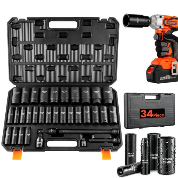 VEVOR Schlagschrauber-Set, 34-teilig, 6-Punkt-12,7-cm-Antrieb, Bit-Ratschen-Werkzeugset-Koffer VEVOR Schlagschrauber-Set, 34-teilig, 6-Punkt-12,7-cm-Antrieb, Bit-Ratschen-Werkzeugset-Koffer