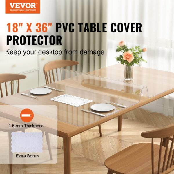 VEVOR Tischfolie Tischschutz Transparent 1,5 mm Dicke, Tischschutz-Folie PVC 457 x 925,4 mm Rechteckige Tischdecke Tischfolie Abwaschbar Verschleißfest Hitzebeständig Wasserdichte Tisch-Schutzfolie – Bild 2