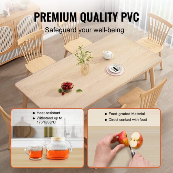 VEVOR Tischfolie Tischschutz Transparent 1,5 mm Dicke, Tischschutz-Folie PVC 457 x 925,4 mm Rechteckige Tischdecke Tischfolie Abwaschbar Verschleißfest Hitzebeständig Wasserdichte Tisch-Schutzfolie – Bild 3