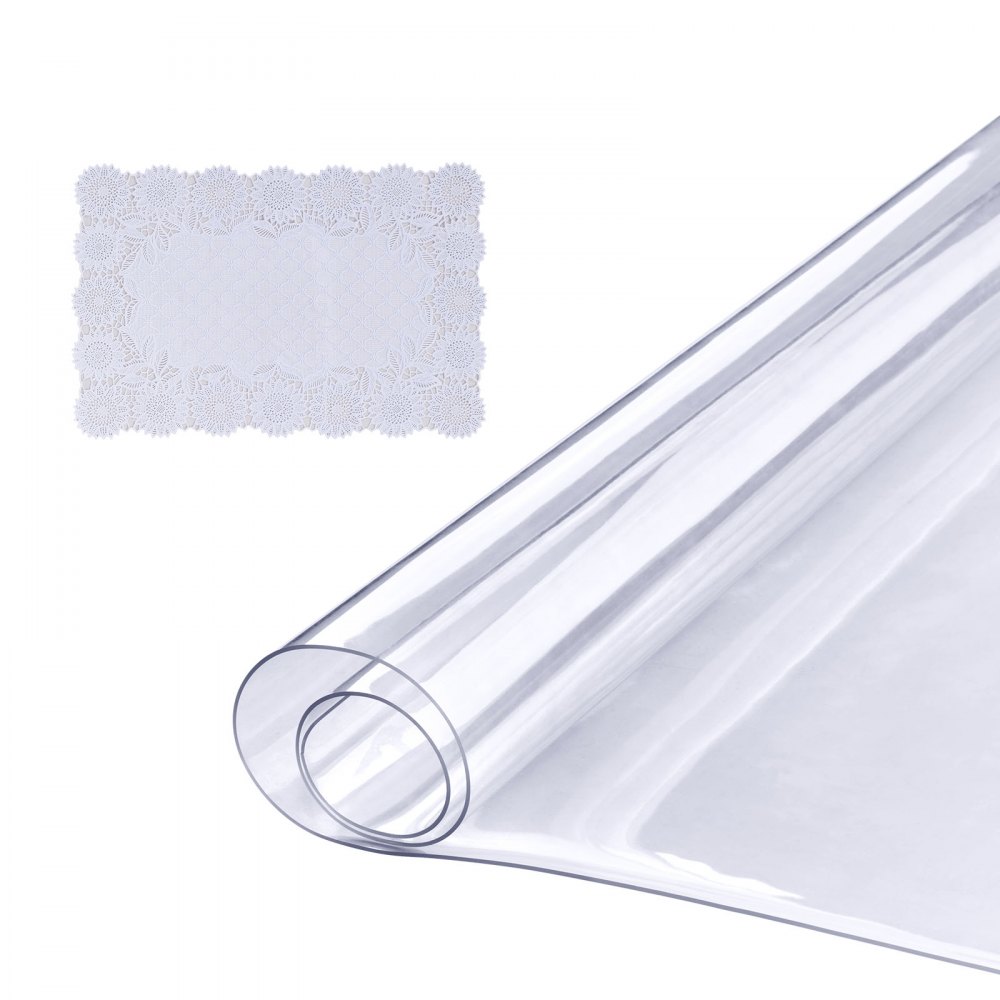 VEVOR Tischfolie Tischschutz Transparent 1,5 mm Dicke, Tischschutz-Folie PVC 457 x 925,4 mm Rechteckige Tischdecke Tischfolie Abwaschbar Verschleißfest Hitzebeständig Wasserdichte Tisch-Schutzfolie