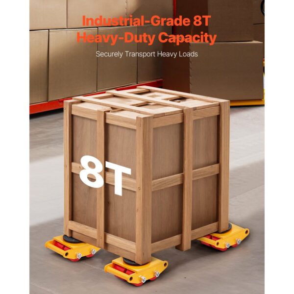 VEVOR 4x Panzerrollen 8T Transportfahrwerk 280x210x105mm Transportrollen aus Kohlenstoffstahl Industrieroller mit 4 PU-Richtungsräder Roller Ф 135x9mm Drehplatte Möbeltransporthilfe Transportroller – Bild 2