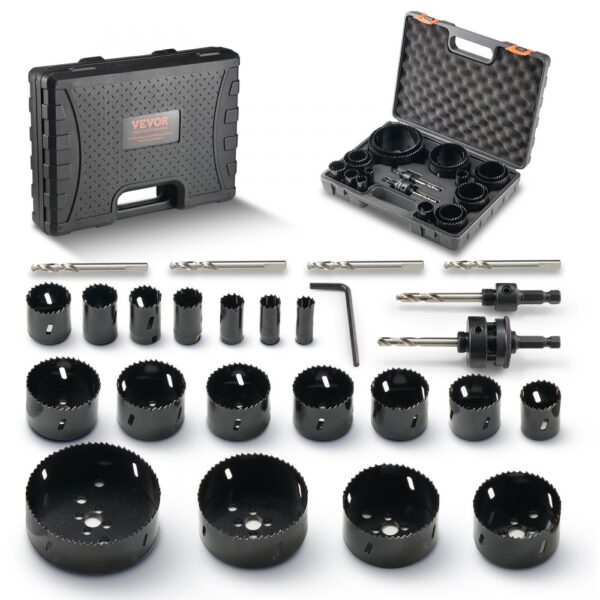 VEVOR Lochsäge Set Bimetall, 18-tlg. Lochblätter, 6 Lochbohrer Schnitttiefe 38 mm, Bimetall Lochsägensatz Bohrmaschine Zubehör, Profi Lochsägen zum Bohren von Holz, Eisen, Kunststoff und PVC usw.