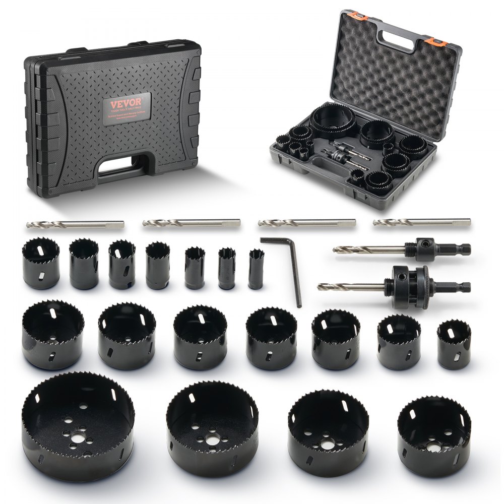 VEVOR Lochsäge Set Bimetall, 18-tlg. Lochblätter, 6 Lochbohrer Schnitttiefe 38 mm, Bimetall Lochsägensatz Bohrmaschine Zubehör, Profi Lochsägen zum Bohren von Holz, Eisen, Kunststoff und PVC usw.