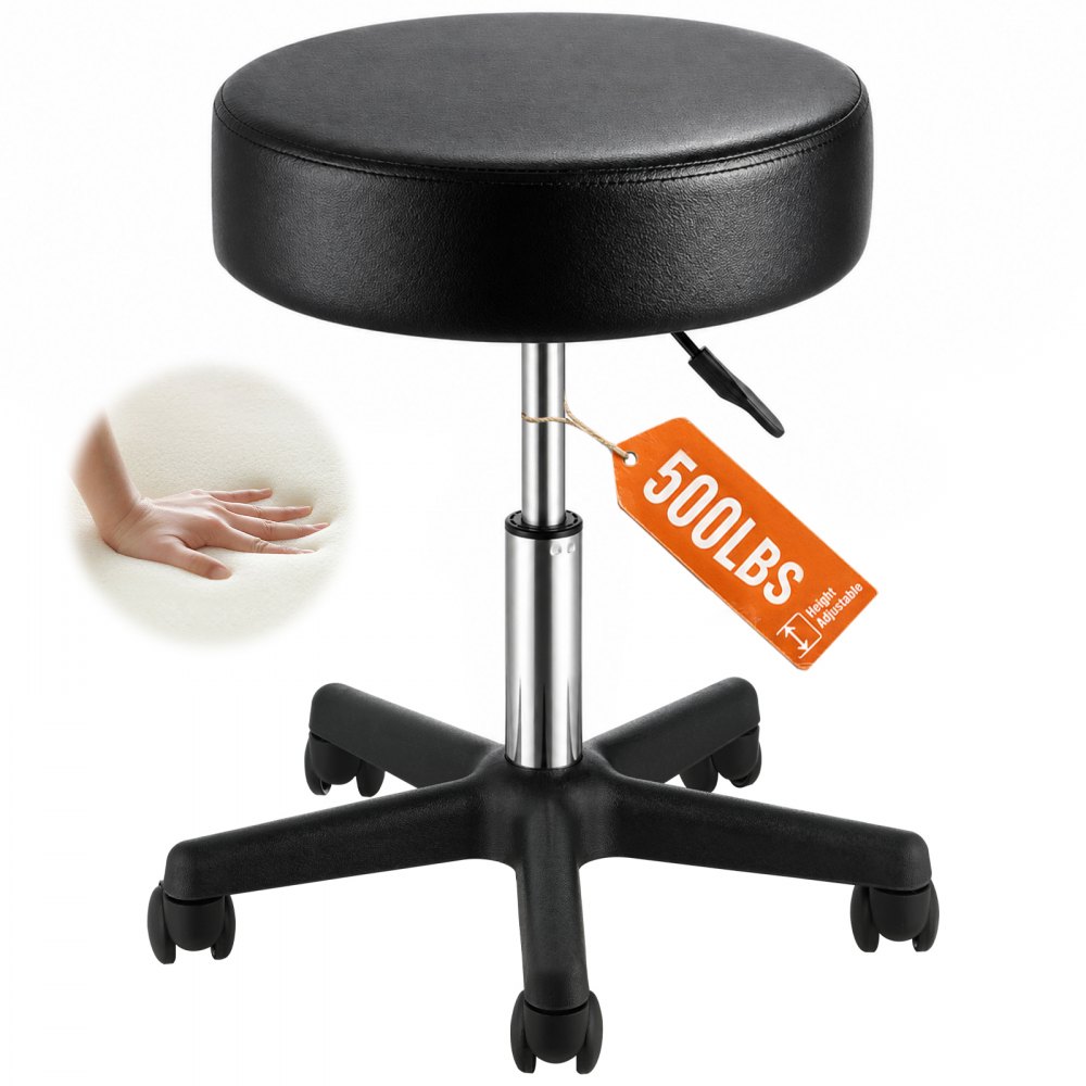 VEVOR Rollhocker mit Rollen, 181 kg Gewichtskapazität, Höhenverstellbar, Hocker mit Ultradickem Sitzkissen, Drehhocker für Salon, Bar, Zuhause, Büro, Medizin, Massage, Schwarz