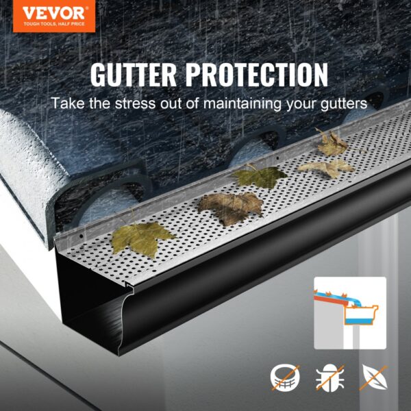 VEVOR Dachrinnenschutz, 12,7 cm breit, Aluminium-Blattfilter, selbstgemachte Dachrinnenabdeckung, 26 Stück, 31,7 m Gesamtlänge, φ 4 mm Lochdurchmesser und 0,5 mm dick, passend für jeden Dachrinnentyp – Bild 2