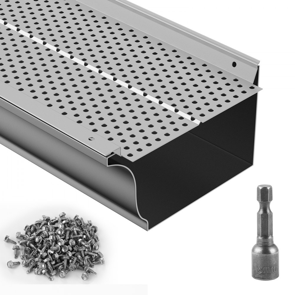 VEVOR Dachrinnenschutz, 152 mm Breite, Aluminium-Blattfilter, Dachrinnenabdeckung zum Selbermachen, 26 Stück, 264 cm Gesamtlänge, 4 mm Lochdurchmesser und 0,5 mm dick. Raptor Dachrinnenschutz