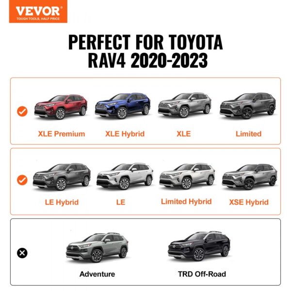 VEVOR Dachträger-Querstangen, Kompatibel mit Toyota RAV4 2020–2023, 72,57 kg Tragfähigkeit, rostfreie Aluminium-Querstangen mit Schlössern, Dachgepäckträger (nicht geeignet für Adventure/TRD Off-Road) – Bild 2