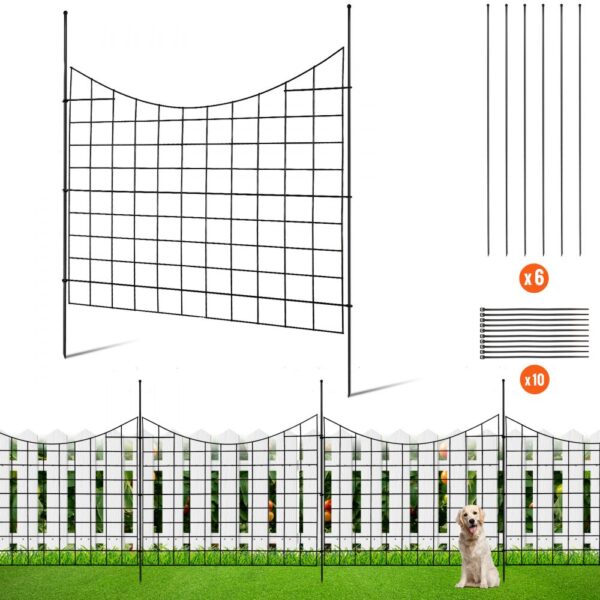 VEVOR 5er-Set Dekorativer Gartenzaun 75x93cm Metallzaun aus Kohlenstoffstahl Steckzaun 6,38cm Spike-Abstand Hundezaun Gitterzaun Beetzaun Zaun Metall Zaunelementen inkl. Befestigungsmaterial