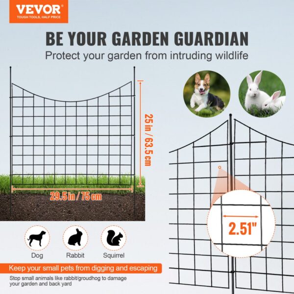 VEVOR 5er-Set Dekorativer Gartenzaun 75x93cm Metallzaun aus Kohlenstoffstahl Steckzaun 6,38cm Spike-Abstand Hundezaun Gitterzaun Beetzaun Zaun Metall Zaunelementen inkl. Befestigungsmaterial – Bild 2