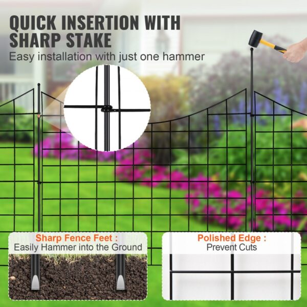 VEVOR 5er-Set Dekorativer Gartenzaun 75x93cm Metallzaun aus Kohlenstoffstahl Steckzaun 6,38cm Spike-Abstand Hundezaun Gitterzaun Beetzaun Zaun Metall Zaunelementen inkl. Befestigungsmaterial – Bild 5