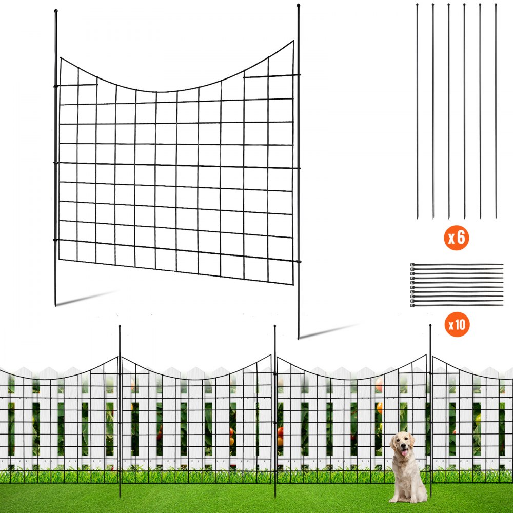 VEVOR 5er-Set Dekorativer Gartenzaun 75x93cm Metallzaun aus Kohlenstoffstahl Steckzaun 6,38cm Spike-Abstand Hundezaun Gitterzaun Beetzaun Zaun Metall Zaunelementen inkl. Befestigungsmaterial