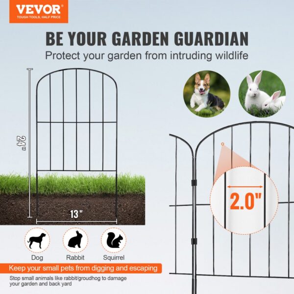 VEVOR 28x Dekorativer Gartenzaun 61x33cm Oberbogen Metallzaun aus Kohlenstoffstahl Steckzaun 5,08cm Spike-Abstand Hundezaun Gitterzaun Beetzaun Zaun Metall Zaunelementen inkl. Befestigungsmaterial – Bild 2
