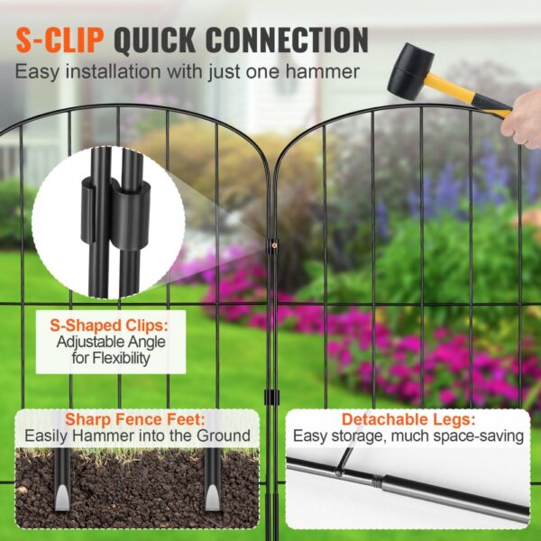 VEVOR 28x Dekorativer Gartenzaun 61x33cm Oberbogen Metallzaun aus Kohlenstoffstahl Steckzaun 5,08cm Spike-Abstand Hundezaun Gitterzaun Beetzaun Zaun Metall Zaunelementen inkl. Befestigungsmaterial – Bild 5