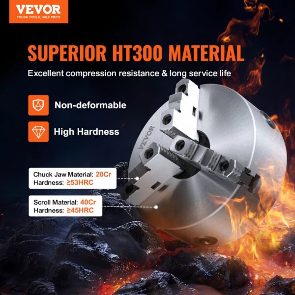 VEVOR Drehbankfutter K11-250 250mm Dreibackenfutter HT300-Material 3 Backenfutter Spannbereich 6–250mm 3-Backen, 20Cr, ≥53HRC φ80mm Bohrung Spannfutter Drechselbank Selbstzentrierend – Bild 2