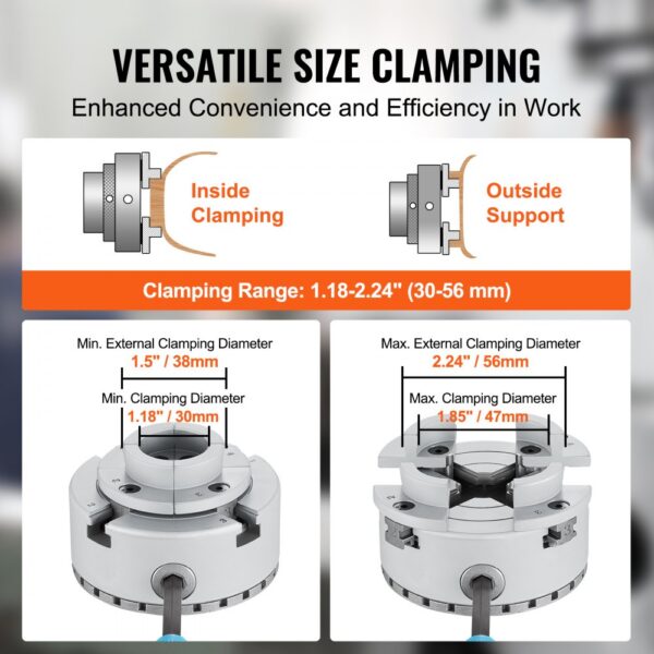 VEVOR KP2-3/4 Drehbankfutter 4-Backen φ70mm Backenfutter aus 45# Klemmbereich 30–47mm Spannfutter-Innengewinde 1x8 TPI Drehbank Ausrichtungsgenauigkeit ≤0,3mm Drechselfutter Drehmaschinenfutter – Bild 4