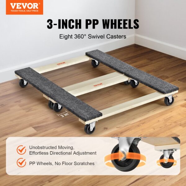 VEVOR Möbelwagen, Möbelwagen, 4 Räder, tragbare bewegliche Rollen, robust, ineinandergreifend, klein, flach, für schwere Möbel, 2 Stück, 40,6 x 27,9 cm, 227,8 kg Kapazität, schwarz – Bild 2