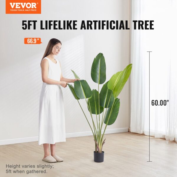 VEVOR Paradiesvogel Künstlich 700x700x1524mm Kunstpflanze PE Künstliche Pflanzen Plastikpflanzen im Topf Kunstblume Geruchslos Wasserdicht Ideale Dekoration für Schlafzimmer Arbeitszimmer Wohnzimmer – Bild 2