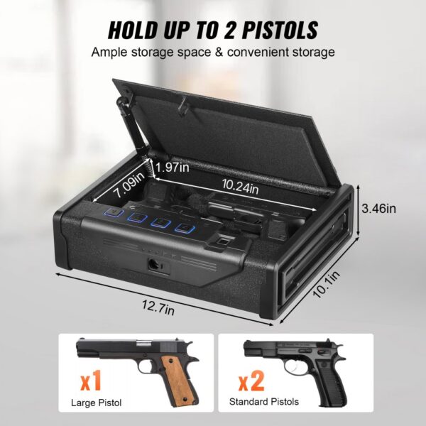 VEVOR Waffentresor Pistolentresor Waffenkoffer, Tragbar 2 Pistolen Pistolentresor Fingerabdruck, Schlüssel oder Passwort Waffensafe Kaltgewalzter Stahl, 260x180x50 mm Waffenschrank Wandtresor – Bild 3