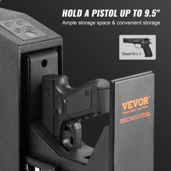 VEVOR Waffentresor Pistolentresor Wandmontiert, 1 Pistole Pistolentresor Fingerabdruck, Schlüssel oder Passwort Waffensafe Kaltgewalzter Stahl, 320 x 255 x 95 mm Waffenschrank Wandtresor – Bild 3