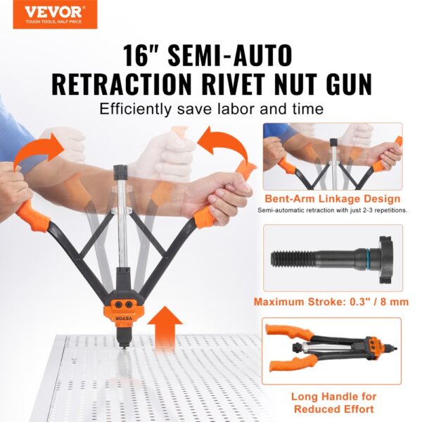 VEVOR Nietmutternzange-Set Blindnietmutternzange 410 mm, Nietenzange 13 Sätze von Muttern & Dornen, Nietmutterwerkzeug M3 M4 M5 M6 M8 M10 M12 Profi Handnietzange, Nietmaschine Gewinde Nuss Nieten – Bild 2
