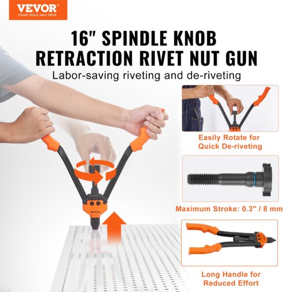 VEVOR Nietmutternzange-Set Blindnietmutternzange 410 mm, Nietenzange 13 Sätze von Muttern & Dornen, Nietmutterwerkzeug M3 M4 M5 M6 M8 M10 M12 Profi Handnietzange, Nietmaschine Gewinde Nieten – Bild 2