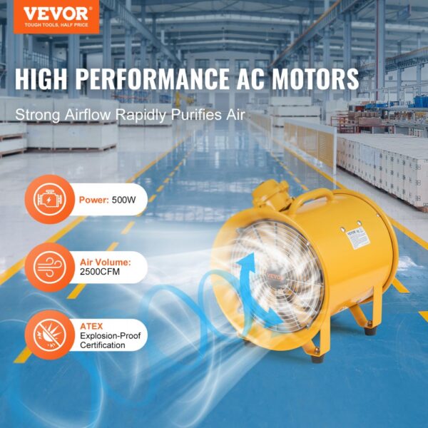 VEVOR Bauventilator 550-W-AC-Motor Baugebläse 2850 U/min Baulüfter Gebläse 1179 L/s (2500 CFM) Axiallüfter 3 m Netzkabel Axialgebläse 75 dB Geräuschpegel Industrielüfter IP44 – Bild 2 VEVOR Bauventilator 550-W-AC-Motor Baugebläse 2850 U/min Baulüfter Gebläse 1179 L/s (2500 CFM) Axiallüfter 3 m Netzkabel Axialgebläse 75 dB Geräuschpegel Industrielüfter IP44 – Bild 2