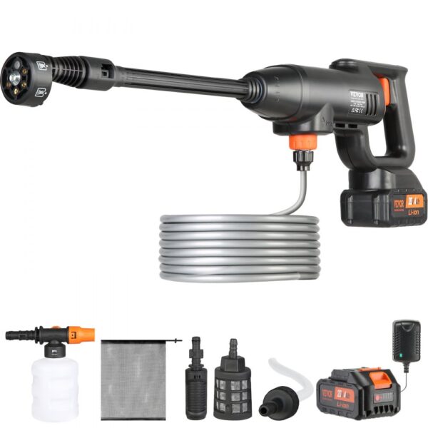 VEVOR Akku Hochdruckreiniger Kabellos Wasser Druckreiniger Spritzpistole Druckreinigerpistole (220W 21V, 40bar, zur mobilen Reinigung und Bewässerung, 4L/min, inkl. Zubehör, Ladegerät)