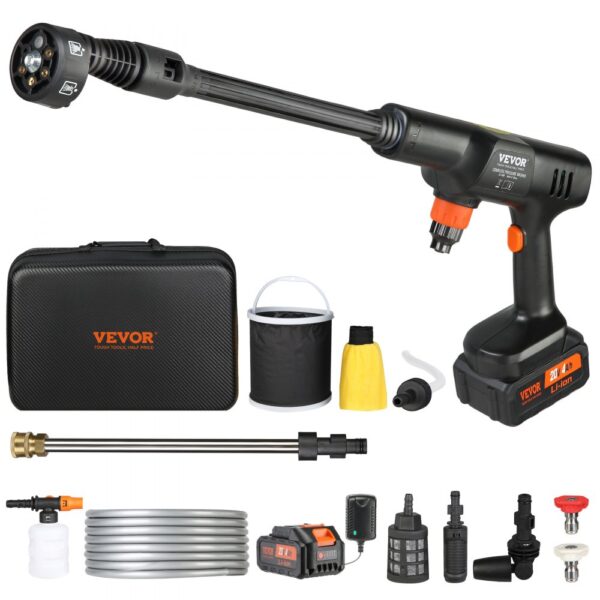 VEVOR Akku Hochdruckreiniger Bürstenlos Wasser Druckreiniger Spritzpistole Druckreinigerpistole (21 V, 50 bar, zur mobilen Reinigung und Bewässerung, 3,5L/min, inkl. Zubehör, 0°~40°-Düse)
