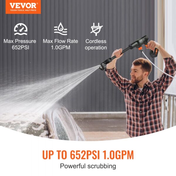 VEVOR Akku Hochdruckreiniger Bürstenlos Wasser Druckreiniger Spritzpistole Druckreinigerpistole (21 V, 50 bar, zur mobilen Reinigung und Bewässerung, 3,5L/min, inkl. Zubehör, 0°~40°-Düse) – Bild 2