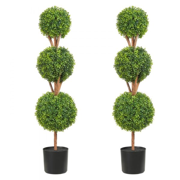 VEVOR Buchsbaumkugel Künstlich 122cm hoch Garten Deko Buchsbaum im Blumentopf Kugel künstlich Buchskugel Kunstpflanze aus PE, Holz, PP inkl. 2 Stk. Dekorative LED-Leuchten und 10 Stk. Ersatzblätter