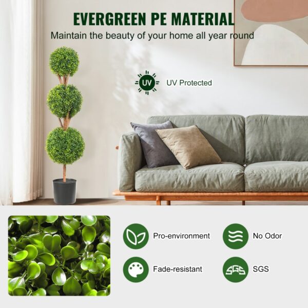 VEVOR Buchsbaumkugel Künstlich 122cm hoch Garten Deko Buchsbaum im Blumentopf Kugel künstlich Buchskugel Kunstpflanze aus PE, Holz, PP inkl. 2 Stk. Dekorative LED-Leuchten und 10 Stk. Ersatzblätter – Bild 3