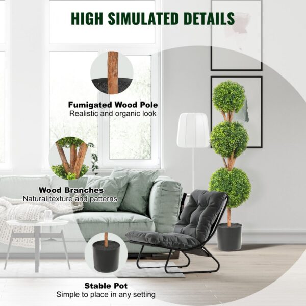 VEVOR Buchsbaumkugel Künstlich 122cm hoch Garten Deko Buchsbaum im Blumentopf Kugel künstlich Buchskugel Kunstpflanze aus PE, Holz, PP inkl. 2 Stk. Dekorative LED-Leuchten und 10 Stk. Ersatzblätter – Bild 5