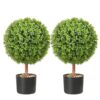 VEVOR 2x Buchsbaumkugel Künstlich 559mm Garten Deko Buchsbaum im Blumentopf Kugel künstlich Buchskugel Kunstpflanze aus PE, Holz, PP inkl. 4 Stk. Dekorative Schmetterlinge und 10 Stk. Ersatzblätter