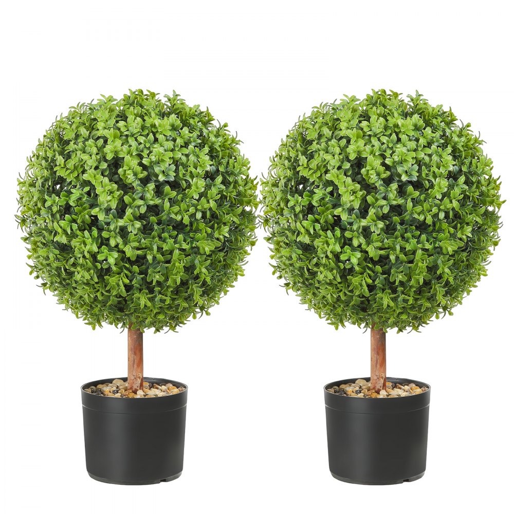 VEVOR 2x Buchsbaumkugel Künstlich 559mm Garten Deko Buchsbaum im Blumentopf Kugel künstlich Buchskugel Kunstpflanze aus PE, Holz, PP inkl. 4 Stk. Dekorative Schmetterlinge und 10 Stk. Ersatzblätter