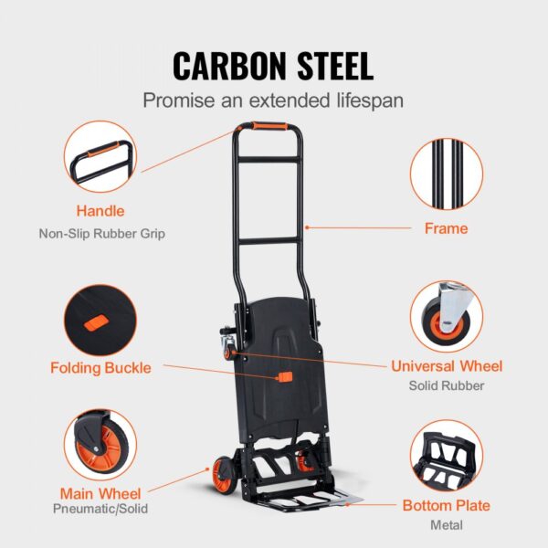 VEVOR 2 in 1 Sackkarre Klappbar 136kg Tragfähigkeit Transportkarre Aluminiumlegierung & Kohlenstoffstahl Sackkarre ⇋ Plattformwagen Trolley für Lade- & Transportaufgaben im Innen- & Außenbereich – Bild 4