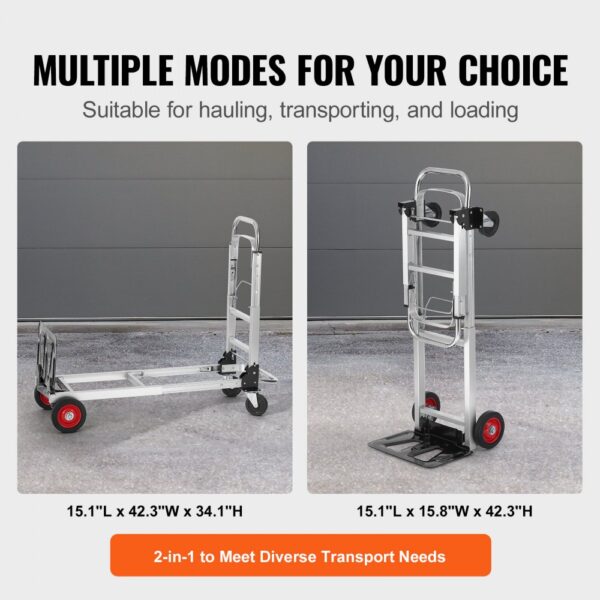 VEVOR 2-in-1 Sackkarre Klappbar 0,6243kg Tragfähigkeit Transportkarre Aluminiumlegierung & Kohlenstoffstahl Sackkarre ⇋ Plattformwagen Trolley für Lade- & Transportaufgaben im Innen- & Außenbereich – Bild 5