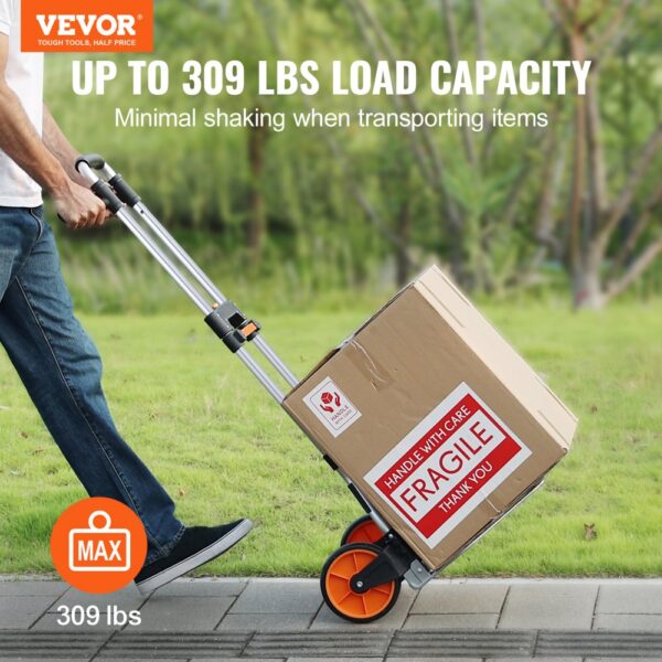 VEVOR Sackkarre Klappbar 140kg Transportkarre aus Aluminiumlegierung und Kunststoff Stapelkarre mit verstellbarem Griff 900-1109mm Faltbarer Trolley inkl. Bindeseil kompakte Größe zum Verstauen – Bild 2