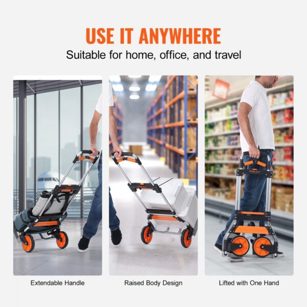 VEVOR Sackkarre Klappbar 140kg Transportkarre aus Aluminiumlegierung und Kunststoff Stapelkarre mit verstellbarem Griff 900-1109mm Faltbarer Trolley inkl. Bindeseil kompakte Größe zum Verstauen – Bild 5