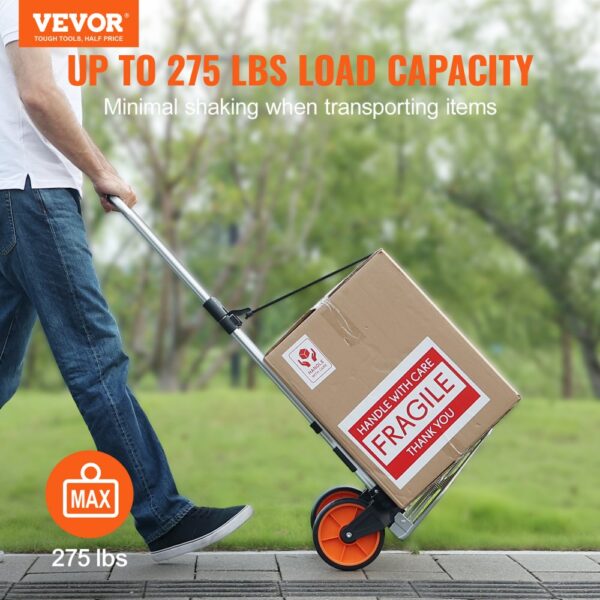 VEVOR Sackkarre Klappbar 125kg Transportkarre aus Aluminiumlegierung und Kunststoff Stapelkarre mit verstellbarem Griff 820-1105mm Faltbarer Trolley inkl. Bindeseil kompakte Größe zum Verstauen – Bild 2