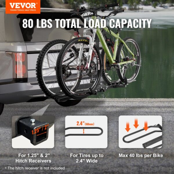 VEVOR Fahrradträger zur Anhängerkupplung, 2-Fahrrad-Plattform-Stil, 36 kg Kapazität, Fahrradträger-Kupplung für 31,75 / 50,8 mm Empfänger, Zusammenklappbarer Fahrradträger für Auto, SUV, Lkw usw. – Bild 2