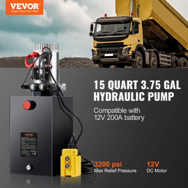 VEVOR Hydraulikpumpe Hydraulikaggregat 12 V Hydraulikaggregat 1600 W, Doppelwirkende Hydraulikpumpe Hydraulic Power Pack, 3,75 Gal Tank Hand Pump Hydraulikaggregat, für Aufzüge, Gabelstapler usw. – Bild 2